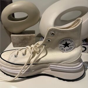 Converse Cream High-Top Sneakers with Platform Sole